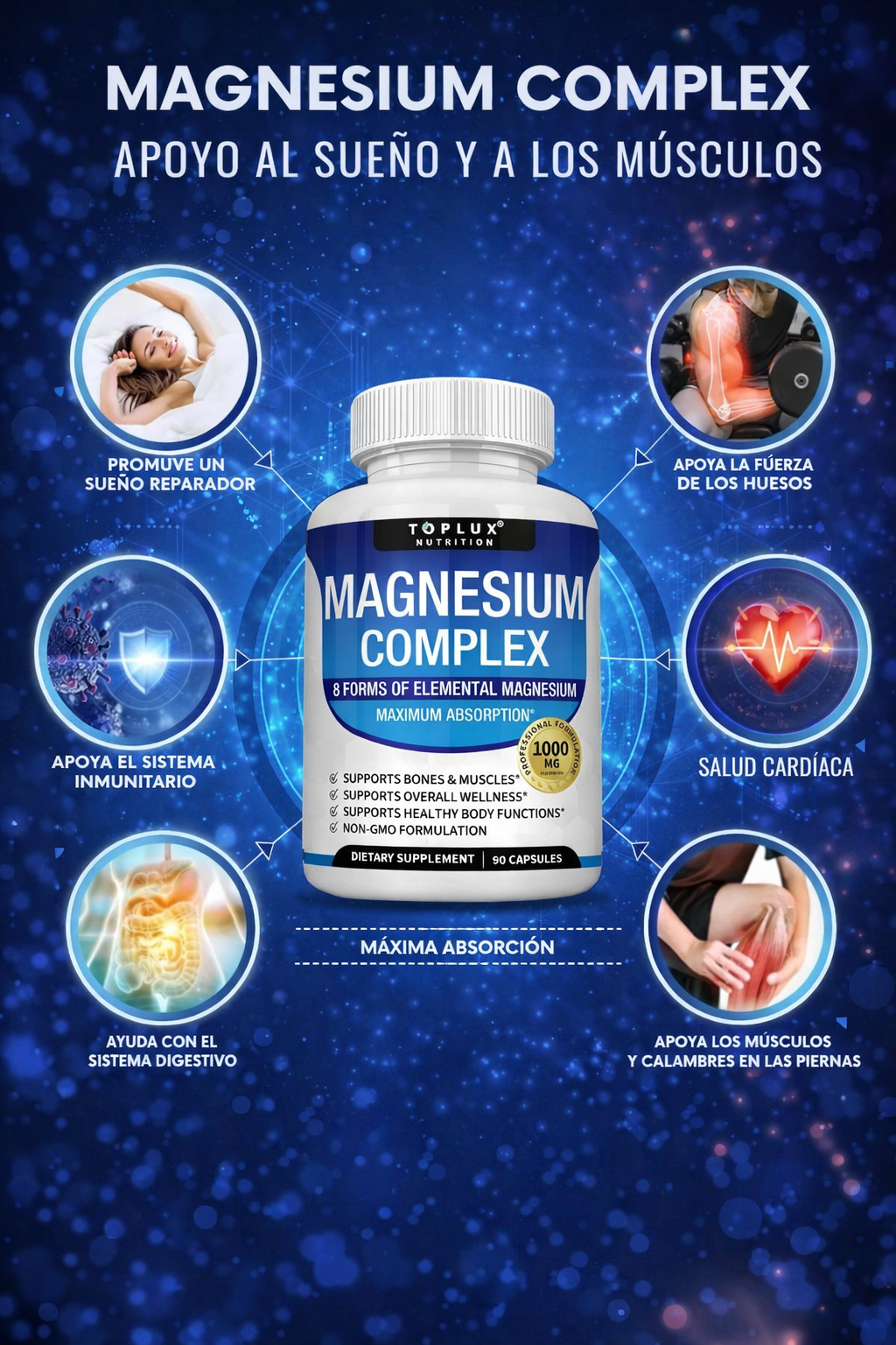 💊 MAGNESIO COMPLEX® 8 en 1 :  Mejora el sueño, reduce el estrés y fortalece músculos y huesos