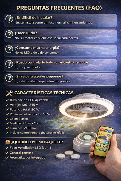 💡FOCO VENTILADOR LED CON AROMATIZADOR 3 EN 1✨