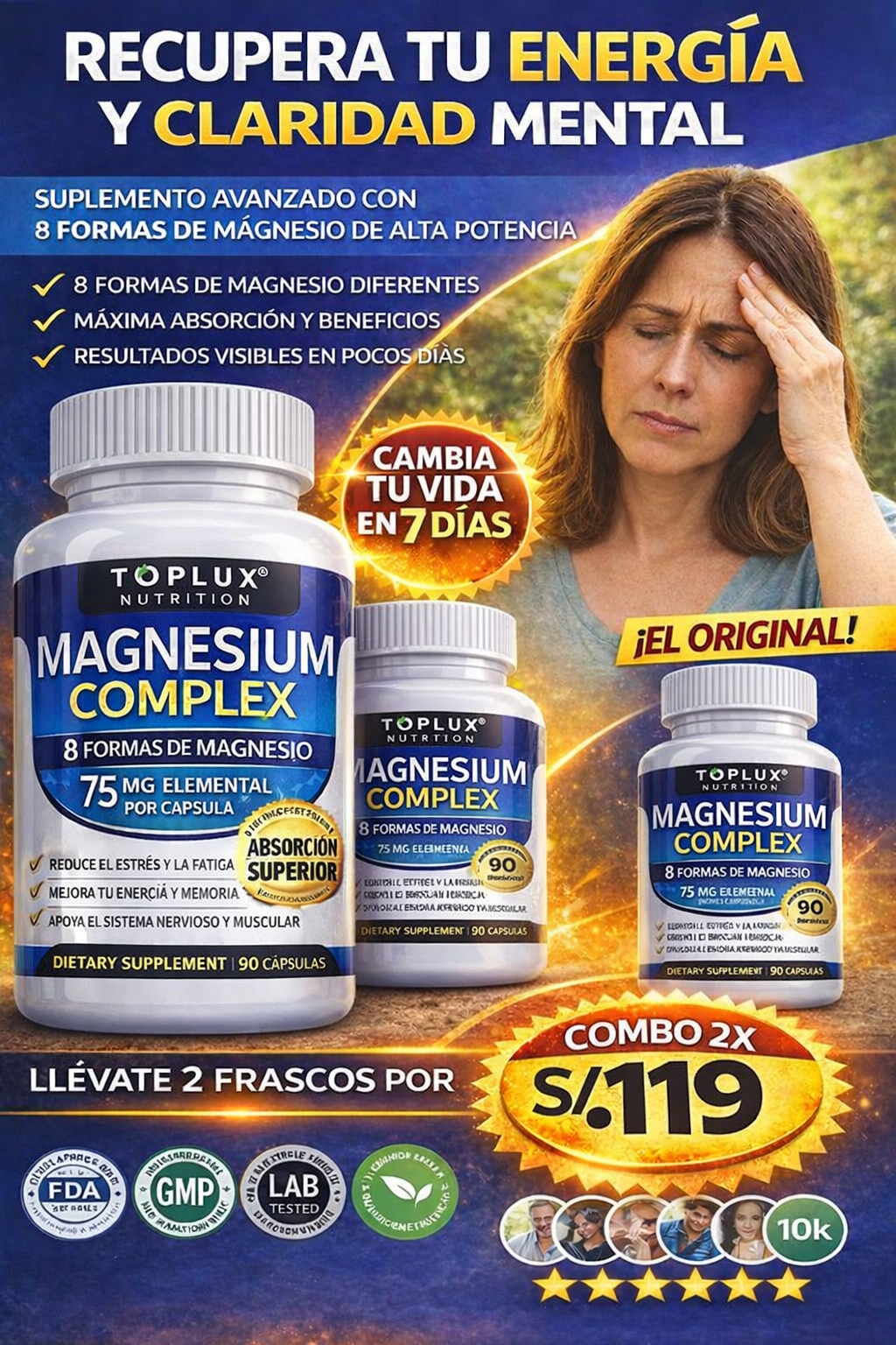 💊 MAGNESIO COMPLEX® 8 en 1 :  Mejora el sueño, reduce el estrés y fortalece músculos y huesos