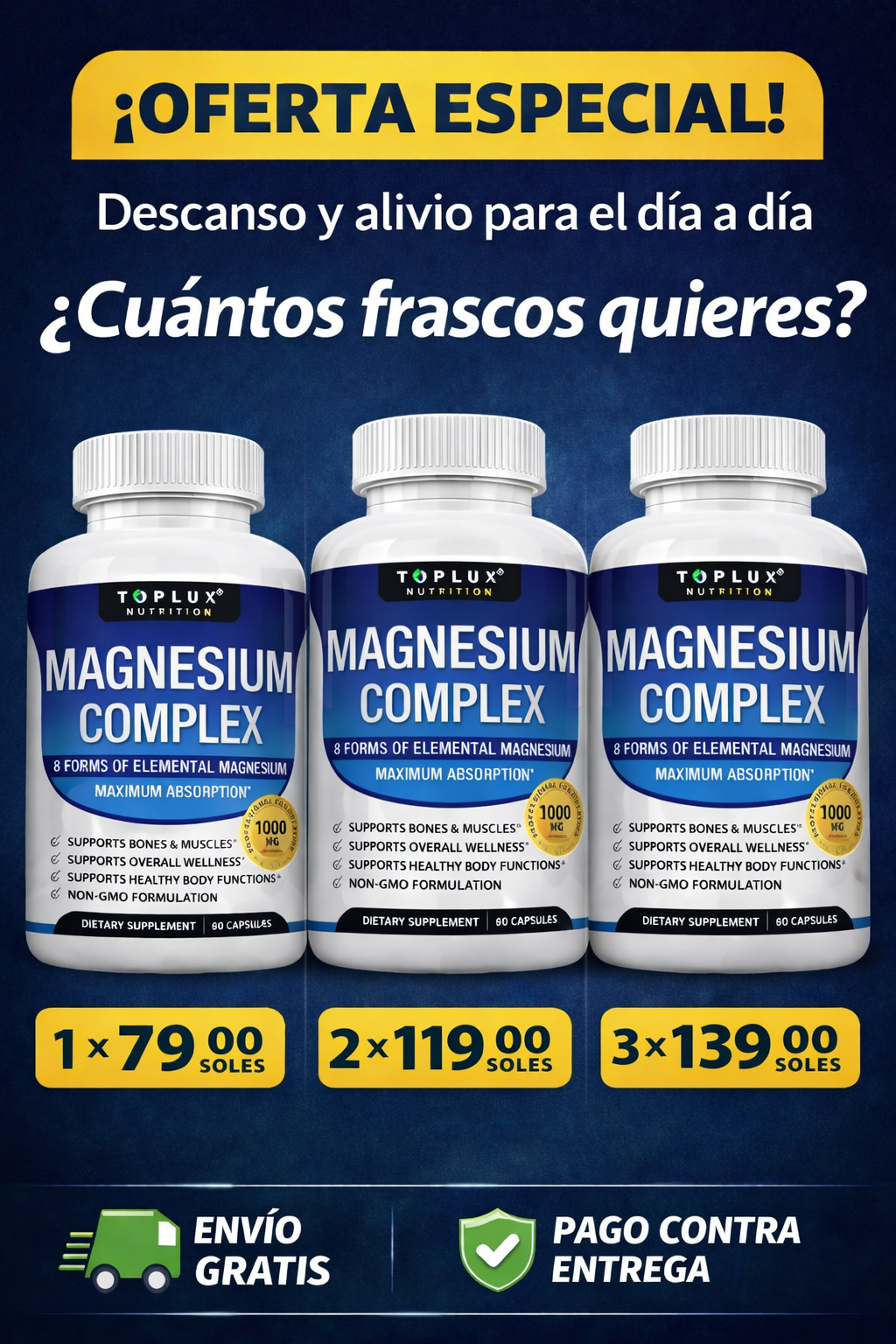 💊 MAGNESIO COMPLEX® 8 en 1 :  Mejora el sueño, reduce el estrés y fortalece músculos y huesos