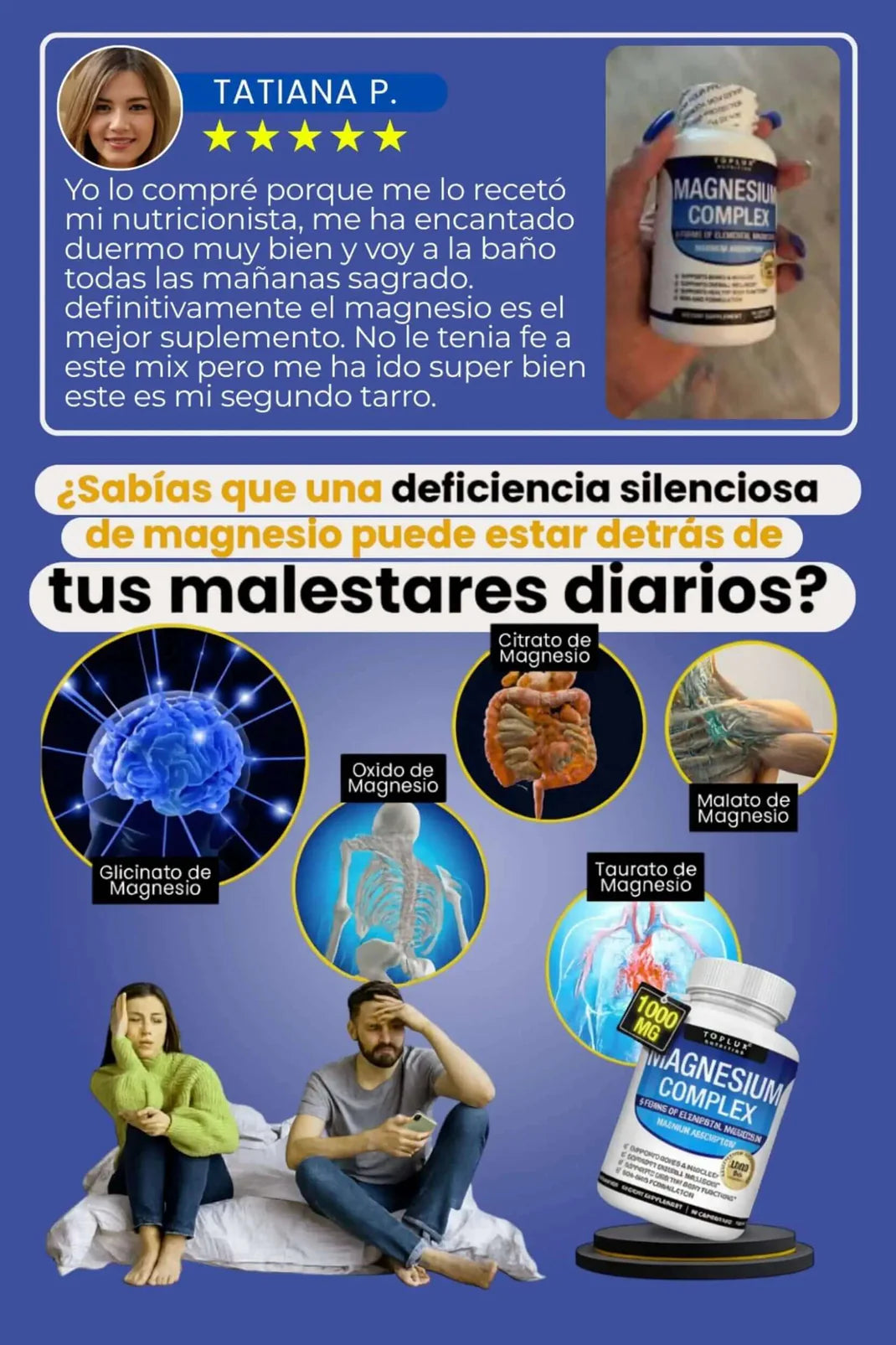 💊 MAGNESIO COMPLEX® 8 en 1 :  Mejora el sueño, reduce el estrés y fortalece músculos y huesos